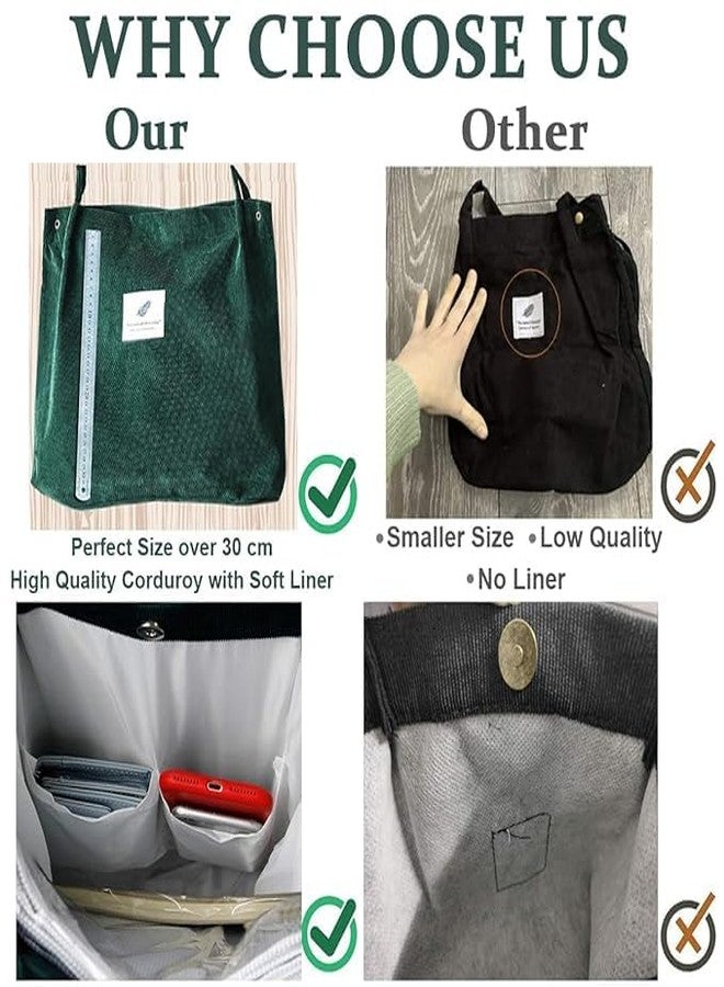 Aldea Corduroy Tote Handbag for Women | Large Capacity Shoulder Bag with Inner Pocket | Casual Tote for School, Work, Shopping, Travel & Daily Use - Image 3